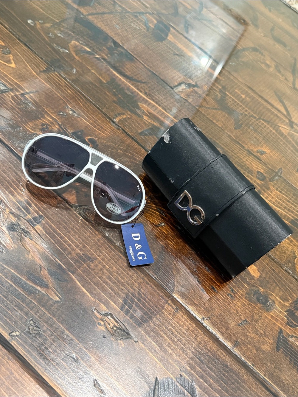 D&G White Frame Sunglasses with Black Case and Dark Lenses